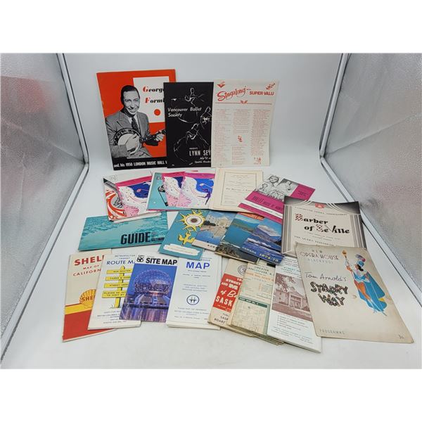 VTG Paper Lot w/ Shell California Map, Opera/Ballet Advertising, & More