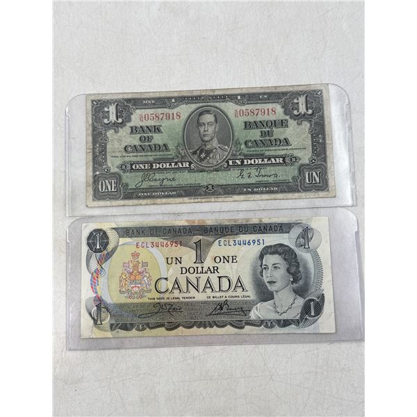 2 Bank of Canada $1 Bills (1937 & 1973)
