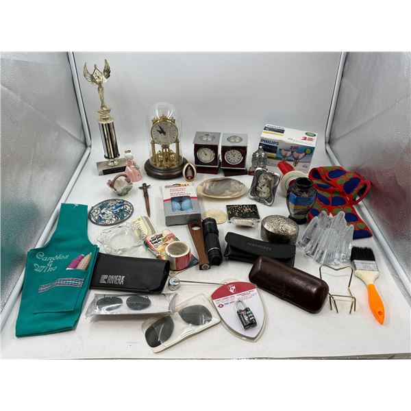 Variety Lot w/ Trophy, Anniversary Clock, Philips Lightbulbs, Floating Candles, & More