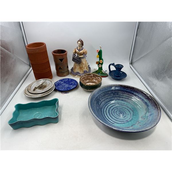 Home Lot w/ Crown Ceramics Dish Made in Vancouver, Glazed Bowl, Figurine, & More