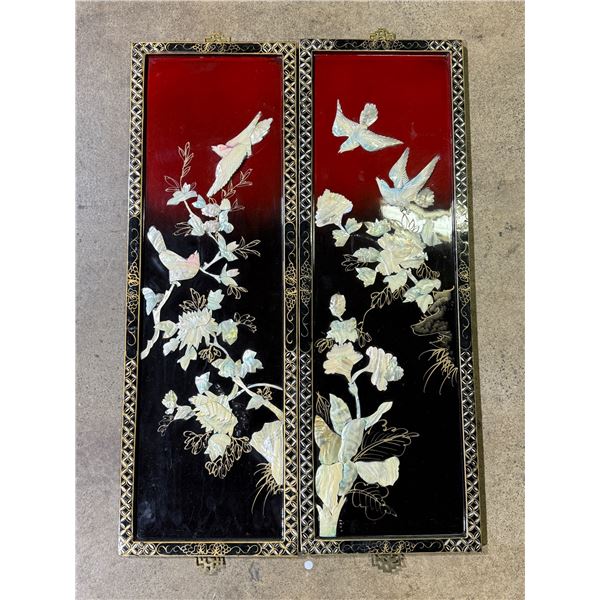 2 Chinese Lacquer Wood Mother of Peal Wall Panels