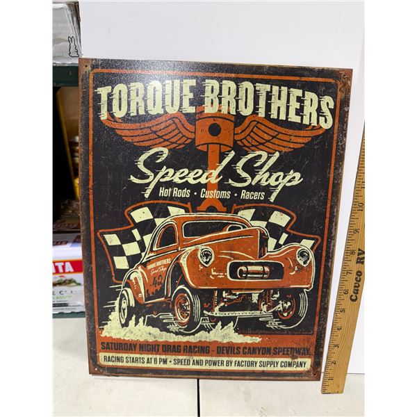 Tin torque Brothers speed shop sign