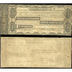 1830 Bank of Windsor Vermont $5 Note Crisp (CUR-06252)