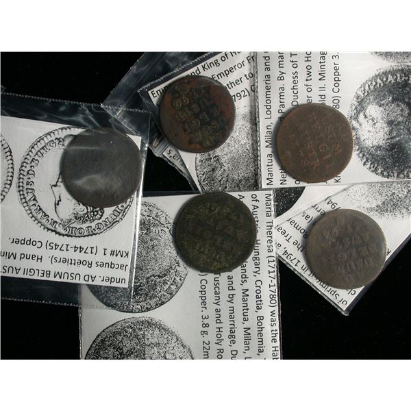 Austrian Netherlands Lot of 5 Coins, 1740's to 1790's