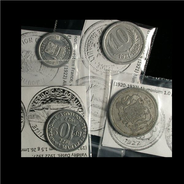 Lot of 4 French Notgeld Coins ca.1922
