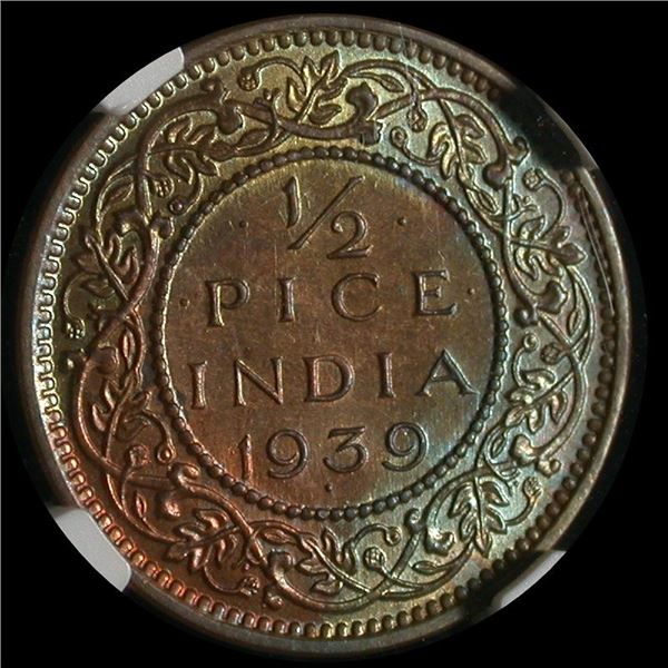 India 1939 Half Pice, NGC MS-63