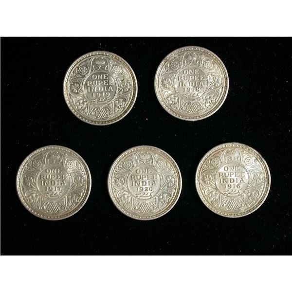 India Lot of George V Silver Rupees, 1916-20