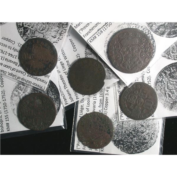 Liège Lot of 6 Coins, ca.1700-1750's