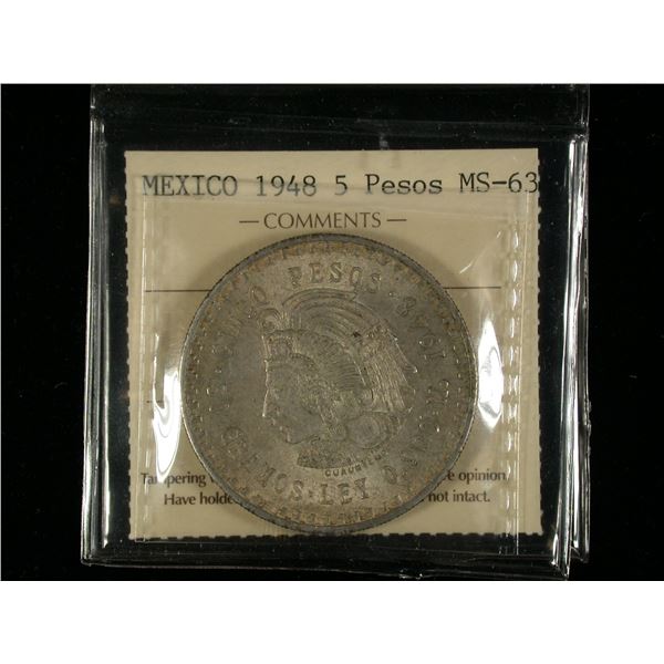 Mexico 1948 Five Pesos, ICCS MS-63