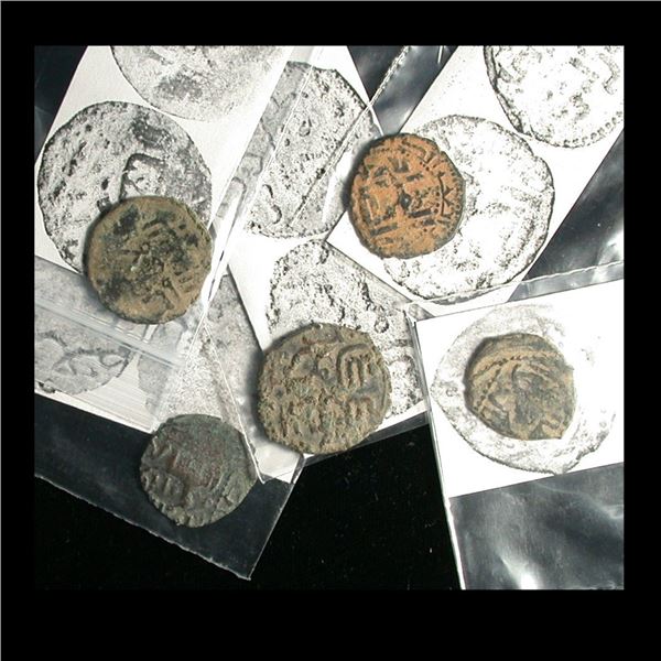 Umayyad Caliphate Lot of 5 Islamic Coins, ca.750 A.D.