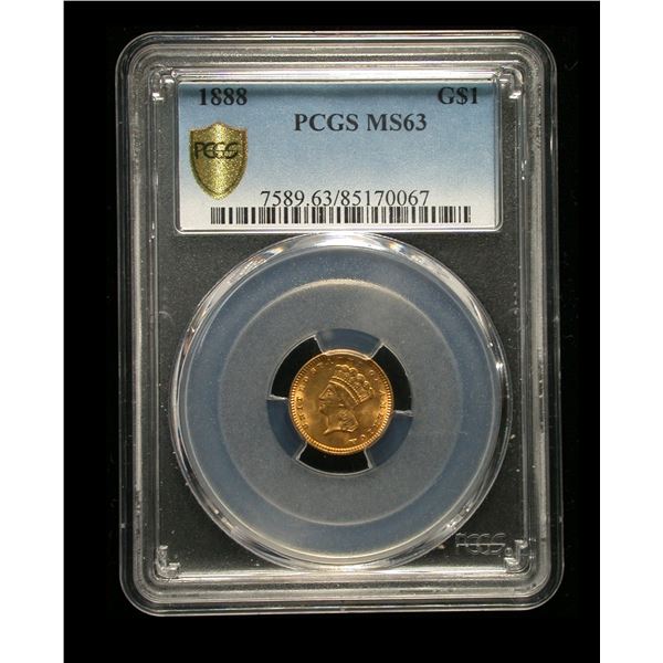 United States 1888 One Dollar Gold, PCGS MS-63