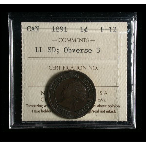 1891 One Cent, Large Leaves Small Date