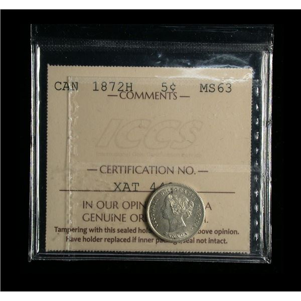 1872H Five Cents, ICCS MS-63