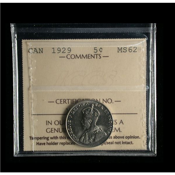 1929 Five Cents, ICCS MS-62
