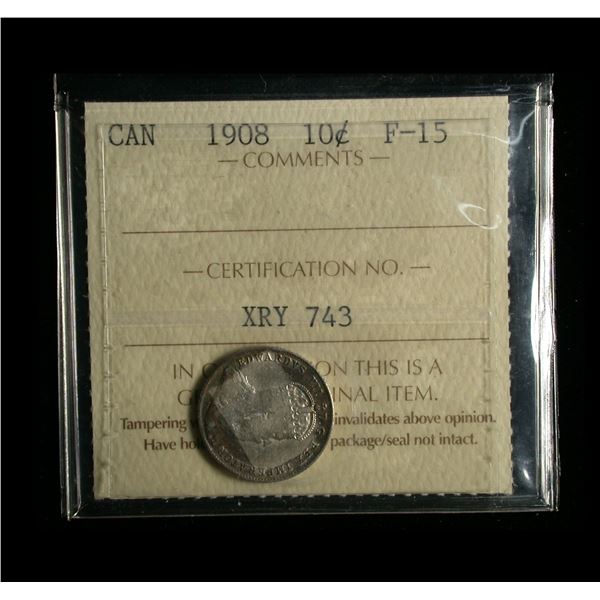 1908 Ten Cents, ICCS Fine-15