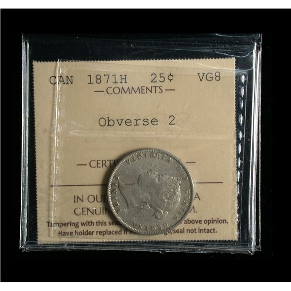 1871H Twenty-five Cents, Obverse 2