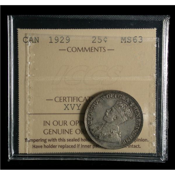 1929 Twenty-five Cents, ICCS MS-63