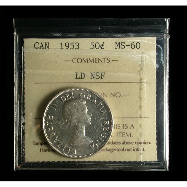 1953 Fifty Cents, Large Date No Shoulder Fold
