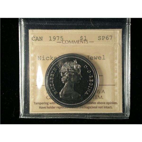 1975 One Dollar Attached Jewel, ICCS Specimen-67