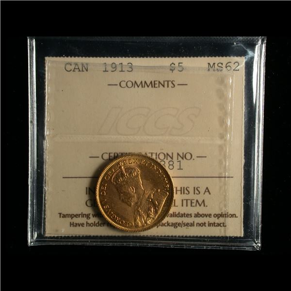 Canada 1913 Five Dollars Gold, ICCS MS-62