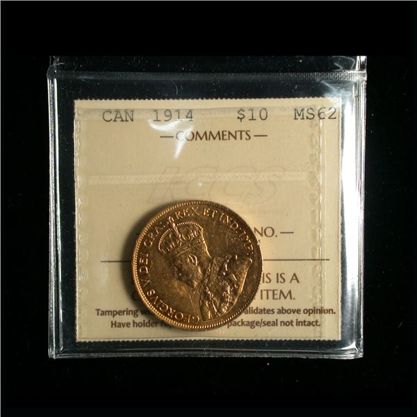 Canada 1914 Ten Dollars Gold, ICCS MS-62