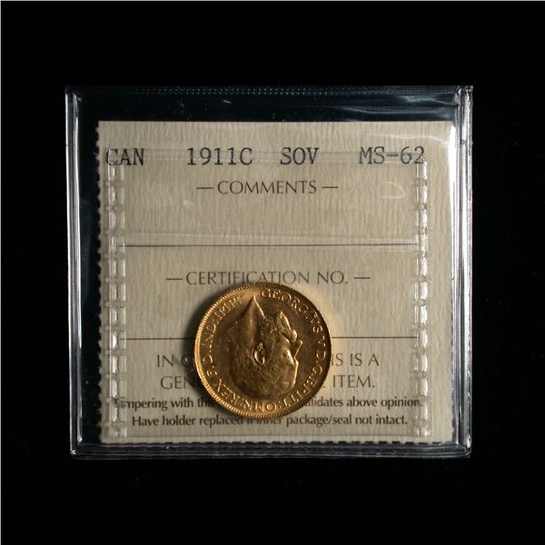 Canada 1911-C Gold Sovereign, ICCS MS-62
