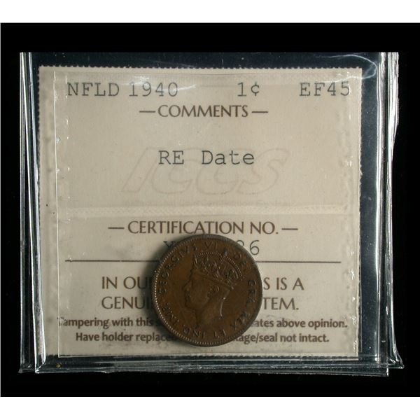 Newfoundland 1940 One Cent, Re-Engraved Date
