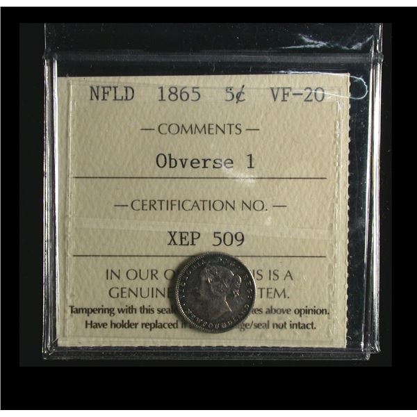 Newfoundland 1865 Five Cents, Obverse 1