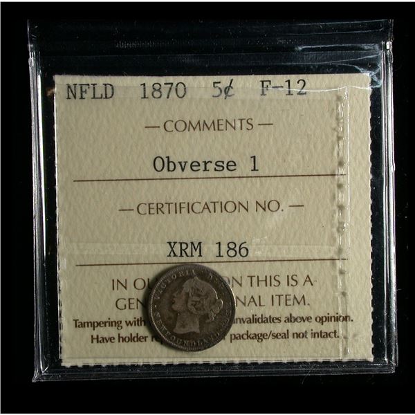 Newfoundland 1870 Five Cents, Obverse 1