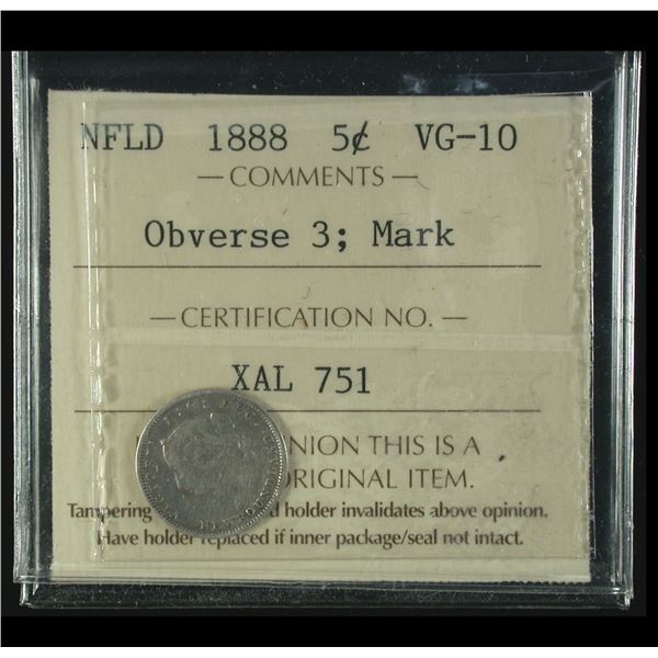 Newfoundland 1888 Five Cents, Obverse 3