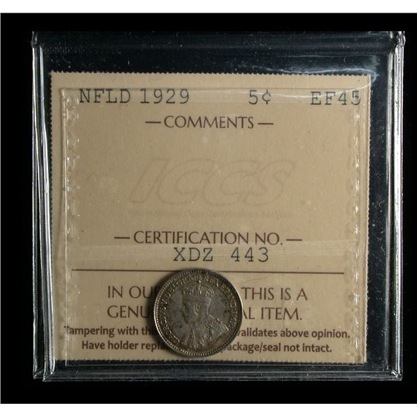 Newfoundland 1929 Five Cents, ICCS EF-45
