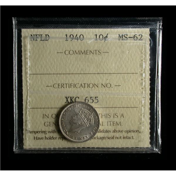 Newfoundland 1940 Ten Cents, ICCS MS-62