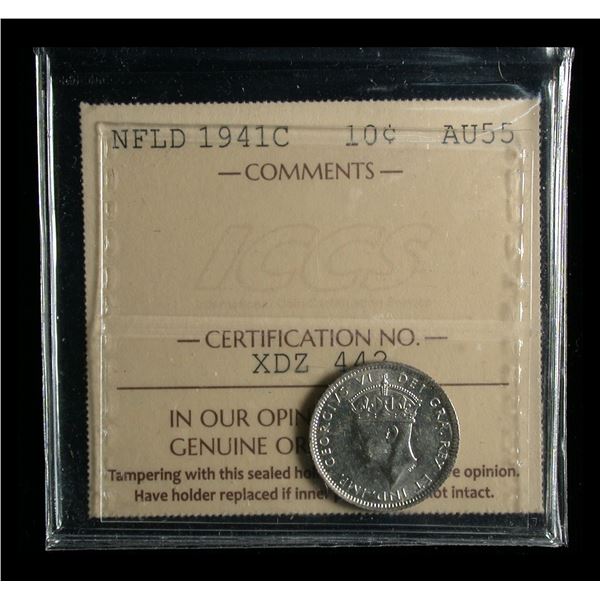 Newfoundland 1941-C Ten Cents, ICCS AU-55