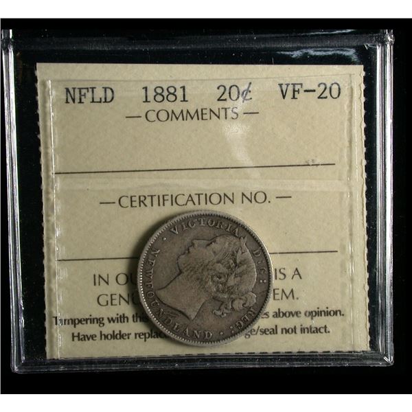 Newfoundland 1881 Twenty Cents, ICCS VF-20