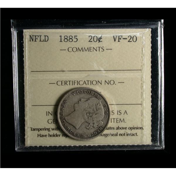 Newfoundland 1885 Twenty Cents, ICCS VF-20