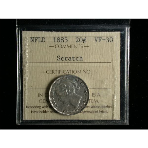 Newfoundland 1885 Twenty Cents, ICCS VF-30