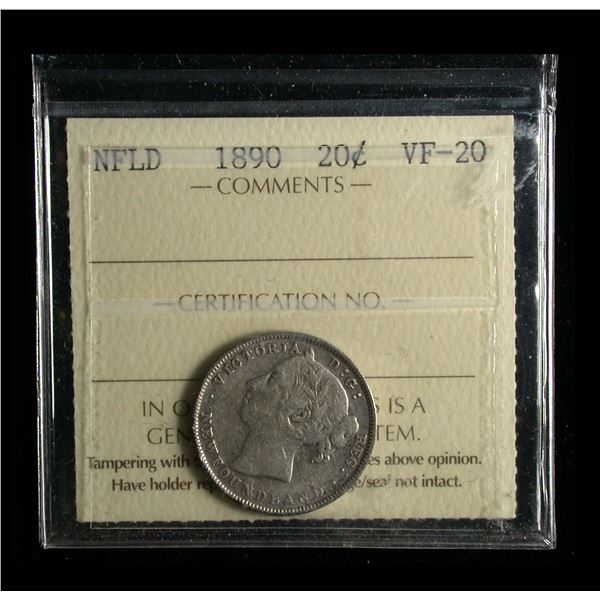 Newfoundland 1890 Twenty Cents, ICCS VF-20