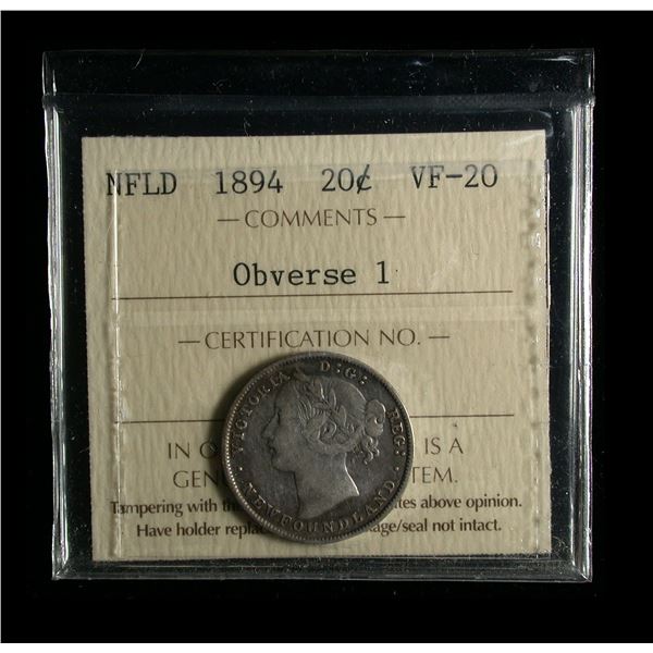 Newfoundland 1894 Twenty Cents, Obverse 1