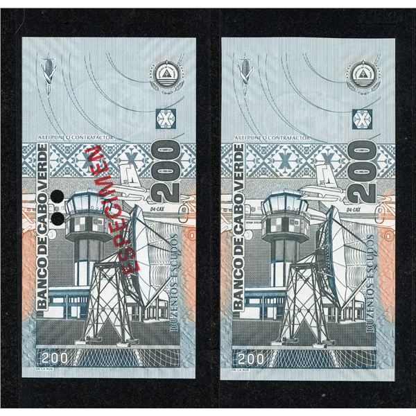 Cape Verde 200 Escudos 2005, Specimen & Issued Note