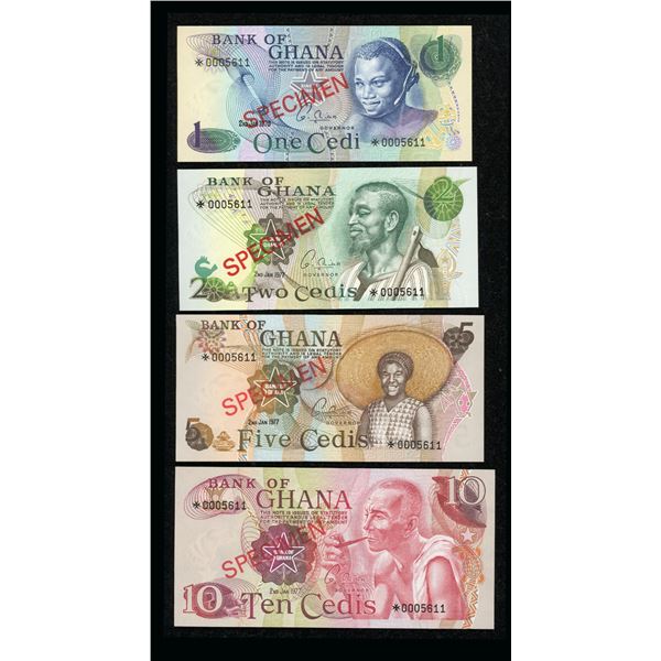 Ghana Set of 4 Specimen Notes, 1 to 10 Cedis