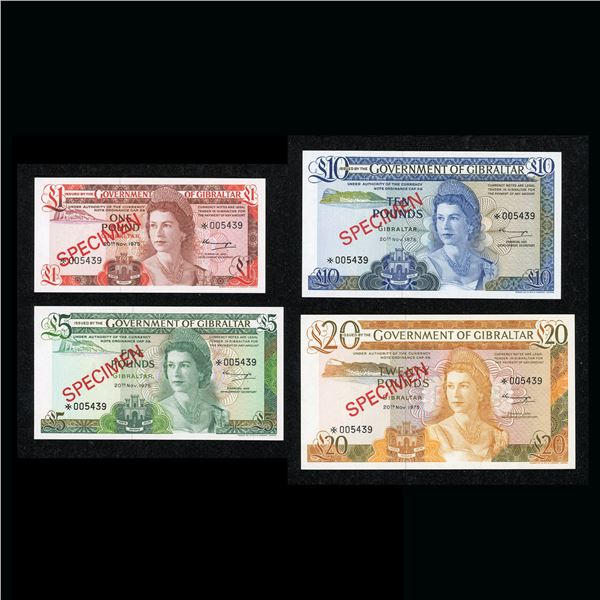 Gibraltar Set of 4 Specimen Notes, 1 to 20 Pounds