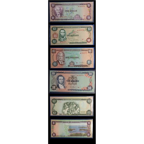 Jamaica Set of 4 Banknotes, 2 Series Matched Serial Numbers