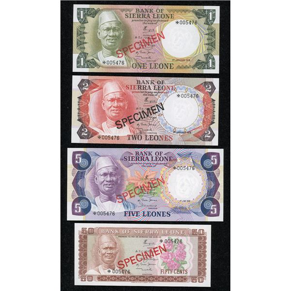 Sierra Leone Set of 4 Specimen Notes, 50 Cents to 5 Leones