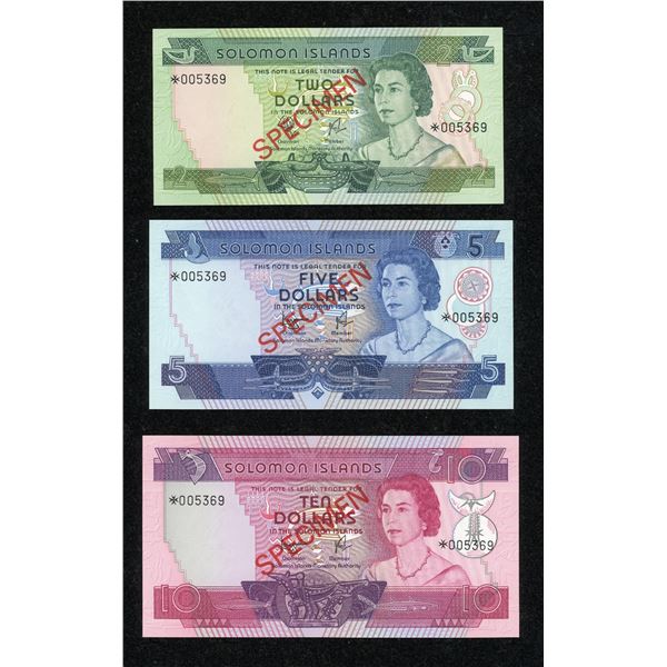 Solomon Islands Set of 3 Specimen Notes, 2 to 10 Dollars