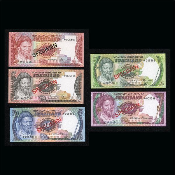 Swaziland Set of 5 Specimen Notes, 1 to 20