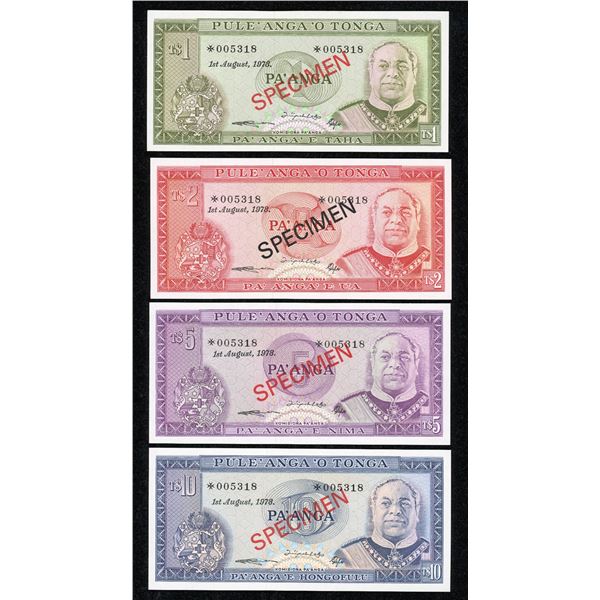 Tonga Set of 4 Specimen Notes, 1 to 10 Pa'anga