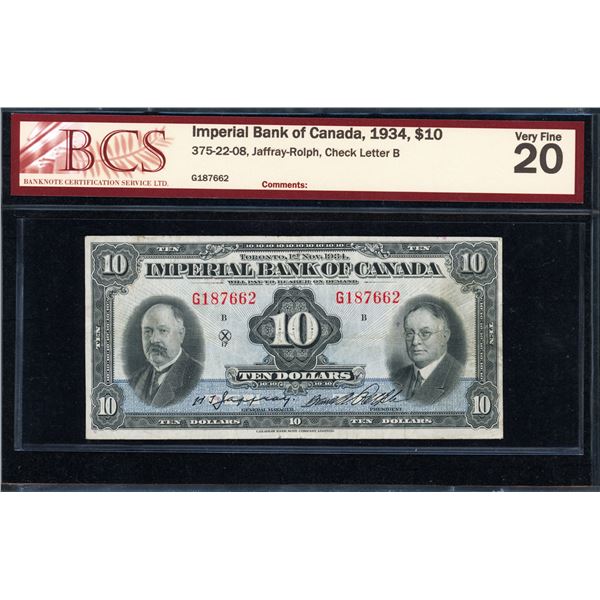 Imperial Bank of Canada Ten Dollars 1934