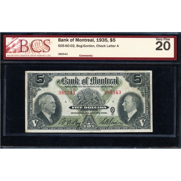 Bank of Montreal Five Dollars 1935