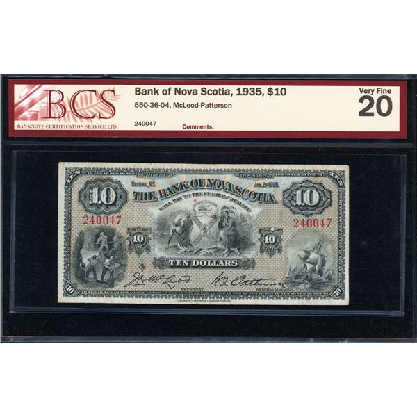 Bank of Nova Scotia Ten Dollars 1935
