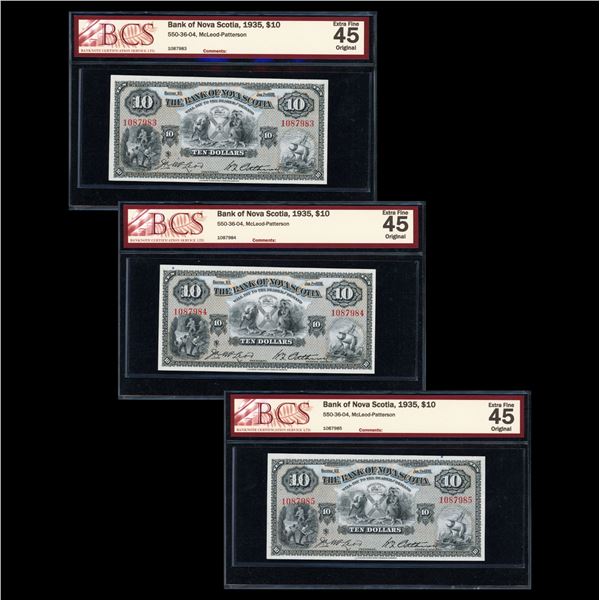 Bank of Nova Scotia Ten Dollars 1935, Consecutive Trio!